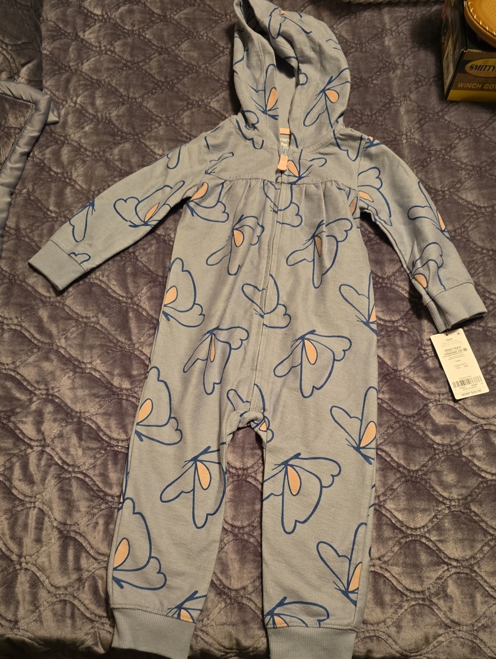 Carter's Light Blue Floral Hooded One-Piece, 18M